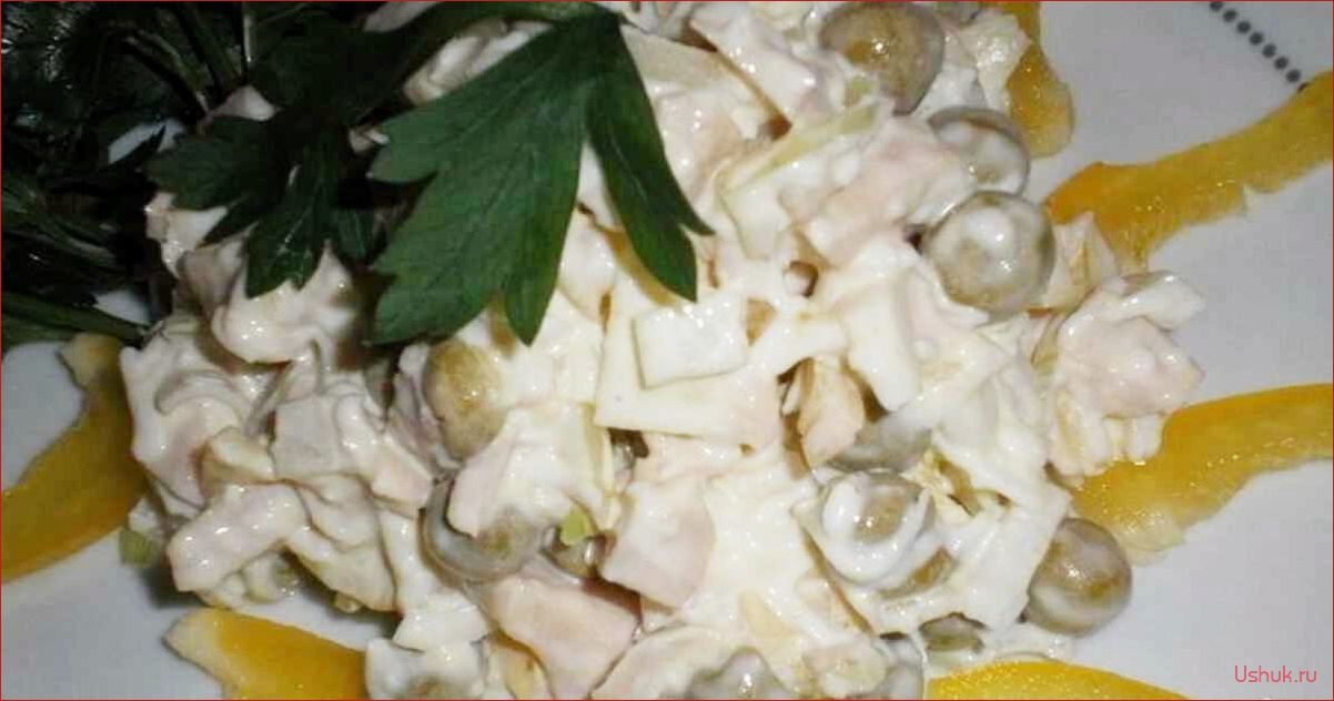 Вкусный и простой рецепт приготовления салата из консервированных кальмаров и шампиньонов 